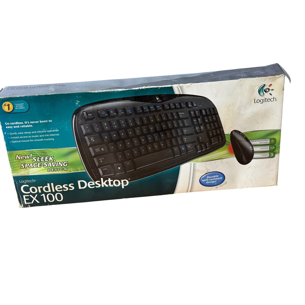 Logitech Cordless Desktop‎ EX 100 Wireless Keyboard & Optical Mouse Bundle Black